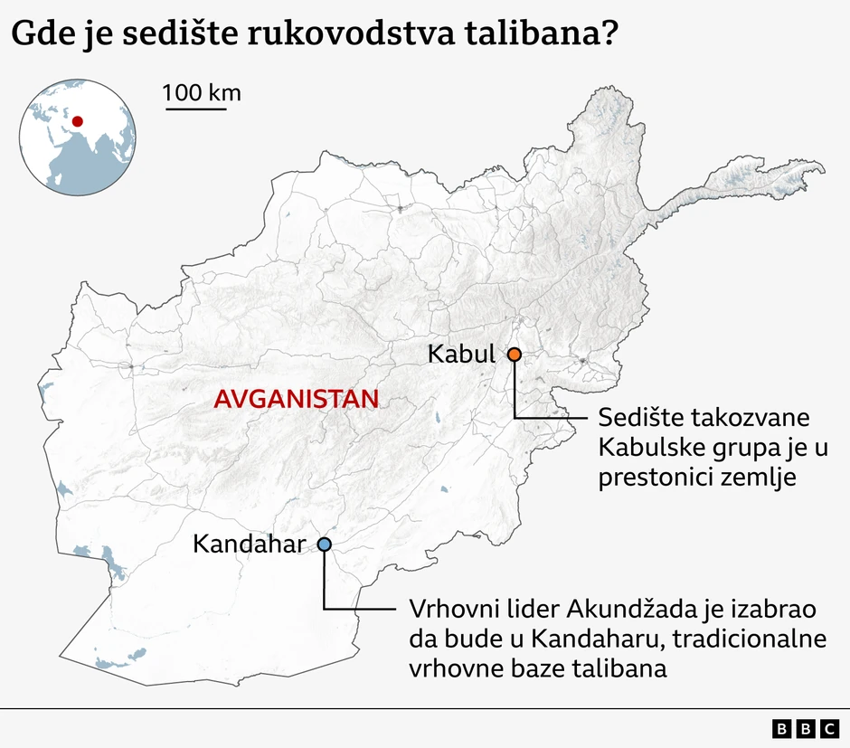Mapa Avganistana koja prikazuje gde se nalazi rukovodstvo talibana | Foto: BBC