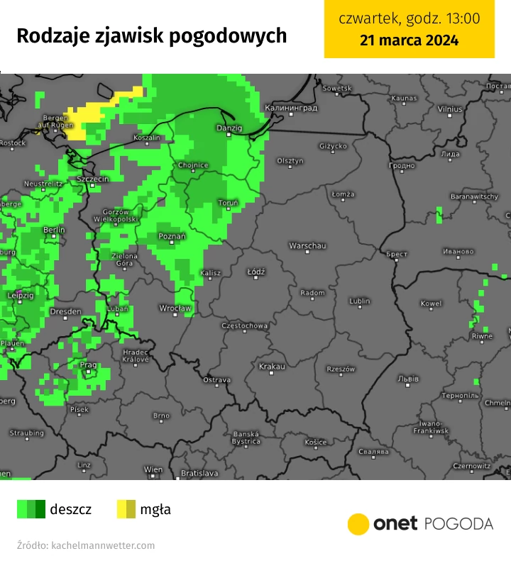 Z zachodu przez Polskę będzie wędrował deszczowy front