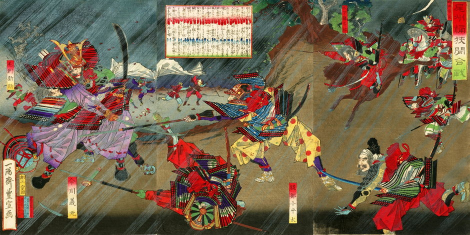 Bitwa pod Okehazamą, aut. Utagawa Toyonobu, 1560 r., domena publiczna