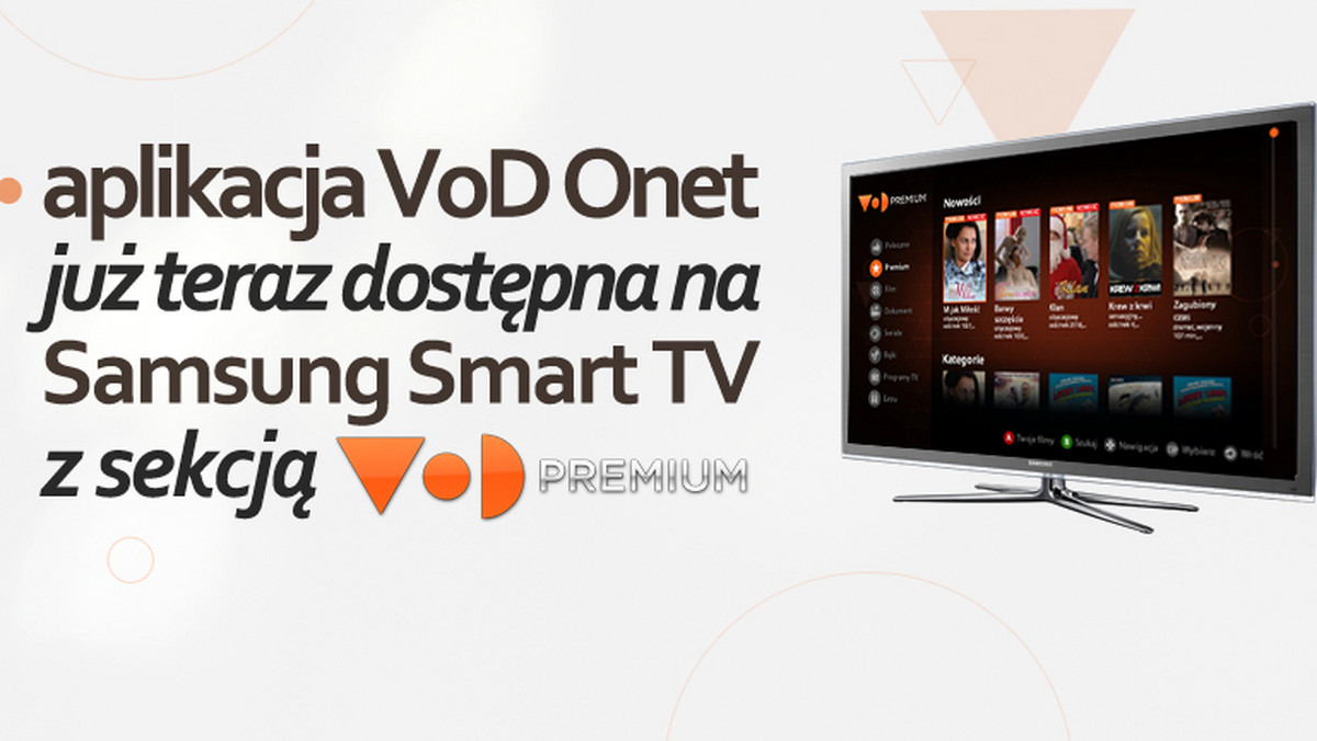 Coraz więcej filmów debiutuje w aplikacji VoD Onet dostępnej na platformie Samsung Smart TV. Już teraz jej posiadacze mogą oglądać uhonorowaną Złotymi Lwami i czterema Orłami – Polskimi Nagrodami Filmowymi "Idę" Pawła Pawlikowskiego, wstrząsające "Pod Mocnym Aniołem" Wojtka Smarzowskiego oraz nominowany do Oscara® dramat "Ratując pana Banksa" z Tomem Hanksem i Emmą Thompson.