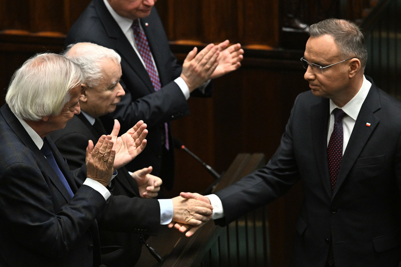 Jarosław Kaczyński i Andrzej Duda w Sejmie, 13.11.2023