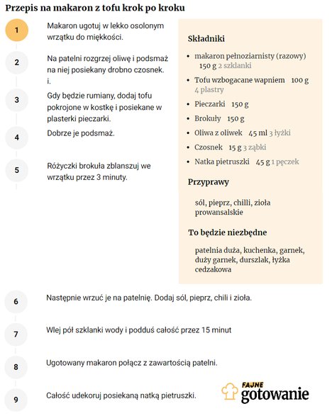 Przepis na makaron z tofu