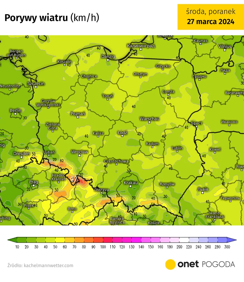 W górach i u ich podnóża, zwłaszcza na południu Dolnego Śląska, powieje dość silny wiatr