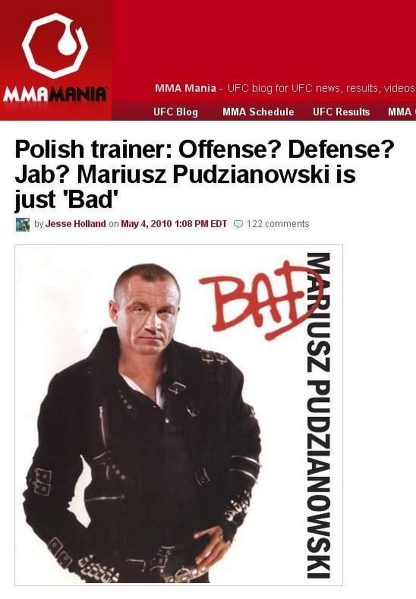 Amerykański portal poświęcony MMA (mieszane sztuki walki) naśmiewa się z Mariusza Pudzianowskiego. Porównuje go do Michaela Jacksona z albumu płyty "Bad"