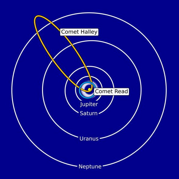 Schematyczne porównanie orbit komet Halleya i Read