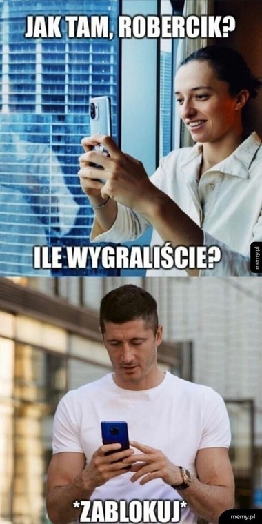 Mem z Igą Świątek i Robertem Lewandowskim