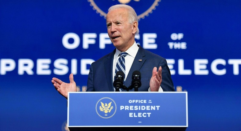 President-elect Joe Biden delivers remarks at The Queen in Wilmington, Delaware, on November 10, 2020.