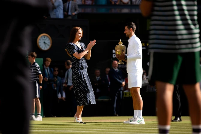Kejt Midlton i Novak Đoković na Vimbldonu 2022. godine