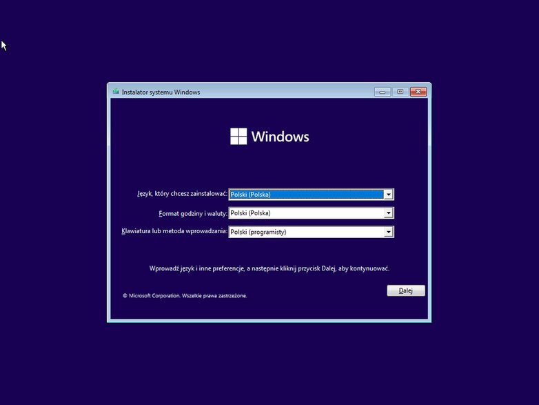 Rozpoczęcie instalacji Windows 11