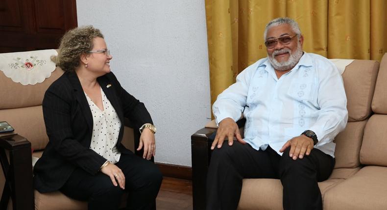 Former President Jerry John Rawlings with Ambassador to Ghana, Shani Cooper