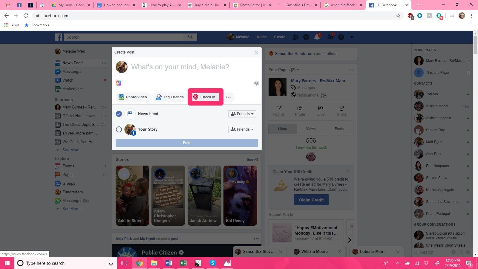 How to add your location to a Facebook post using the checkin feature