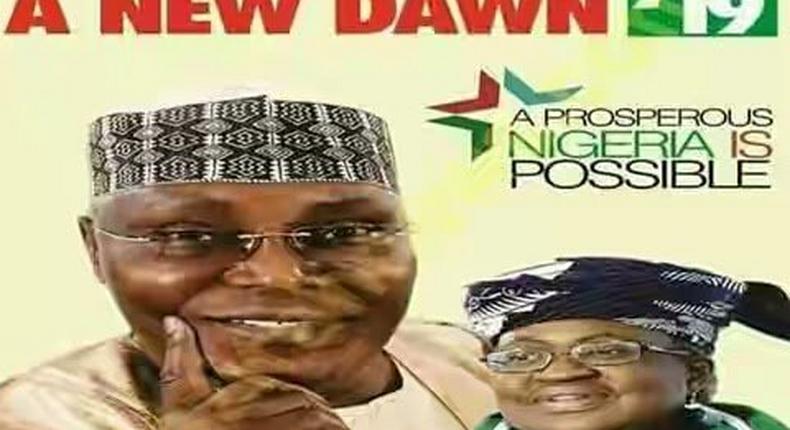 Presidential campaign poster of Atiku Abubakar and Ngozi Okonjo-Iweala