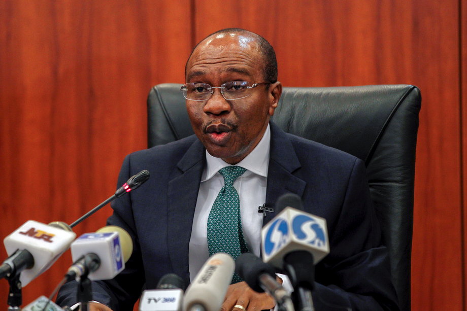Central Bank governor Godwin Emefiele during the monthly Monetary Policy Committee meeting in Abuja, Nigeria, on January 26, 2016. Nigeria's central bank kept its benchmark interest rate at 11% and left the naira exchange rate fixed despite a dive on the parallel market and complaints from businesses struggling to get dollars for imports.
