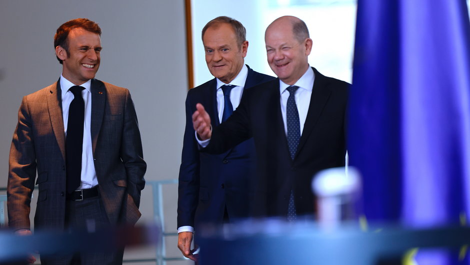 Emmanuel Macron, Donald Tusk i Olaf Scholz