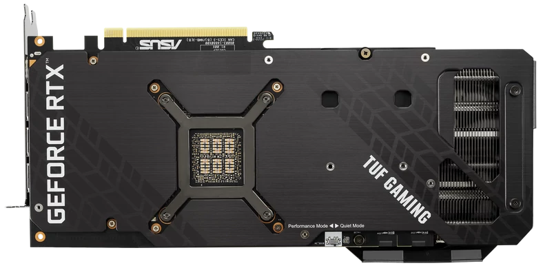 ASUS TUF Gaming GeForce RTX 3080 OC – solidny backplate usztywnia i chroni tył karty oraz odprowadza ciepło z położonych pod spodem kondensatorów