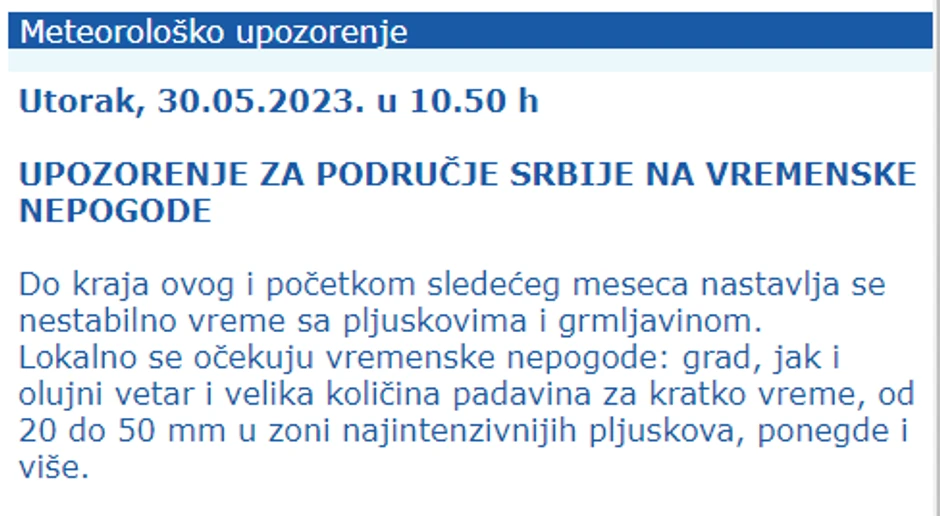 Vremenske nepogode tokom celoga dana