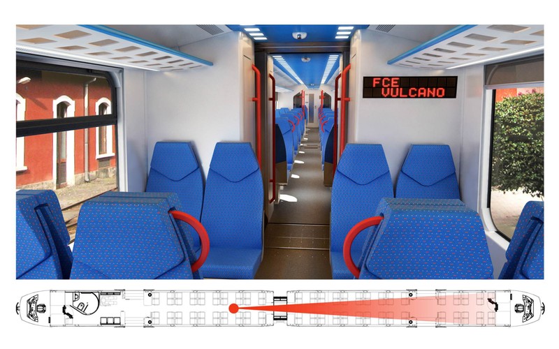 Bryłę  i wnętrze zaprojektowali włoscy designerzy. Z polskich zakładów pochodzą m.in. konstrukcja stalowa, wózki, układ napędowy z wyłączeniem silników i przekładni, sterowanie, okna, fotele systemy multimedialne i większość elementów wyposażenia wnętrza.
<br><br>
Fot. 5 Wygląd przestrzeni pasażerskiej