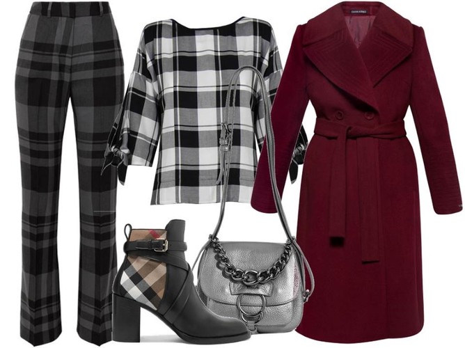 Ubrania w kratę na jesień 2018: bluzka: Midori Feminine Fashion/midori.pl, płaszcz: Dziekański/dziekanski.pl, torebka: Boca/boca.pl, spodnie, buty: TK Maxx
