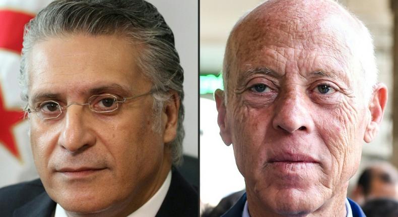 Nabil Karoui, Tunisian media magnate and presidential candidate for Qalb Tounes (Heart of Tunisia) party, currently jailed on corruption charges, and his rival, independent law profesor Kais Saied