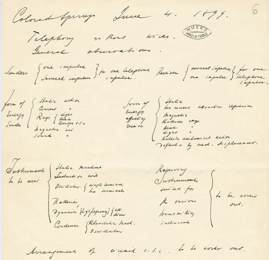 Stranica rukopisa iz Kolorado Springsa, 1899. 