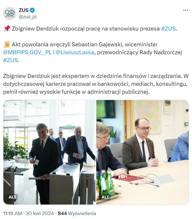 Zbigniew Derdziuk rozpoczął pracę na stanowisku prezesa ZUS