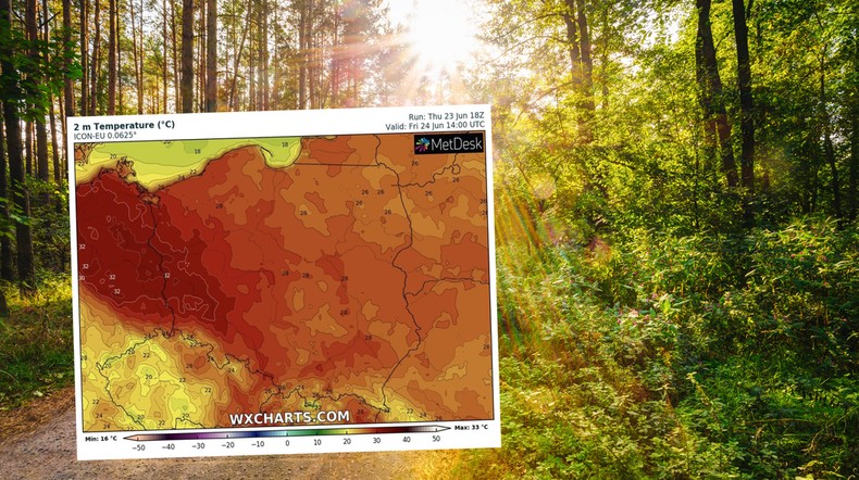 Piątek przyniesie dominację słońca i coraz wyższą temperaturę (mapa: wxcharts.com)