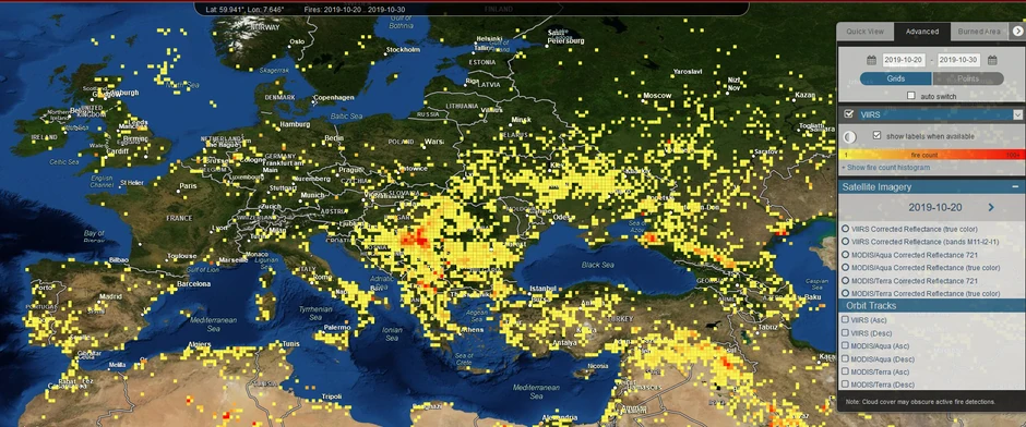 Učestalost požara prikazana bojama