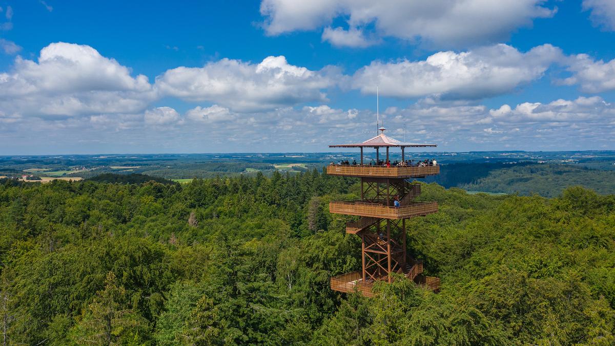 Wieża widokowa Wieżyca, z której można podziwiać panoramę Kaszubskiego Parku Krajobrazowego