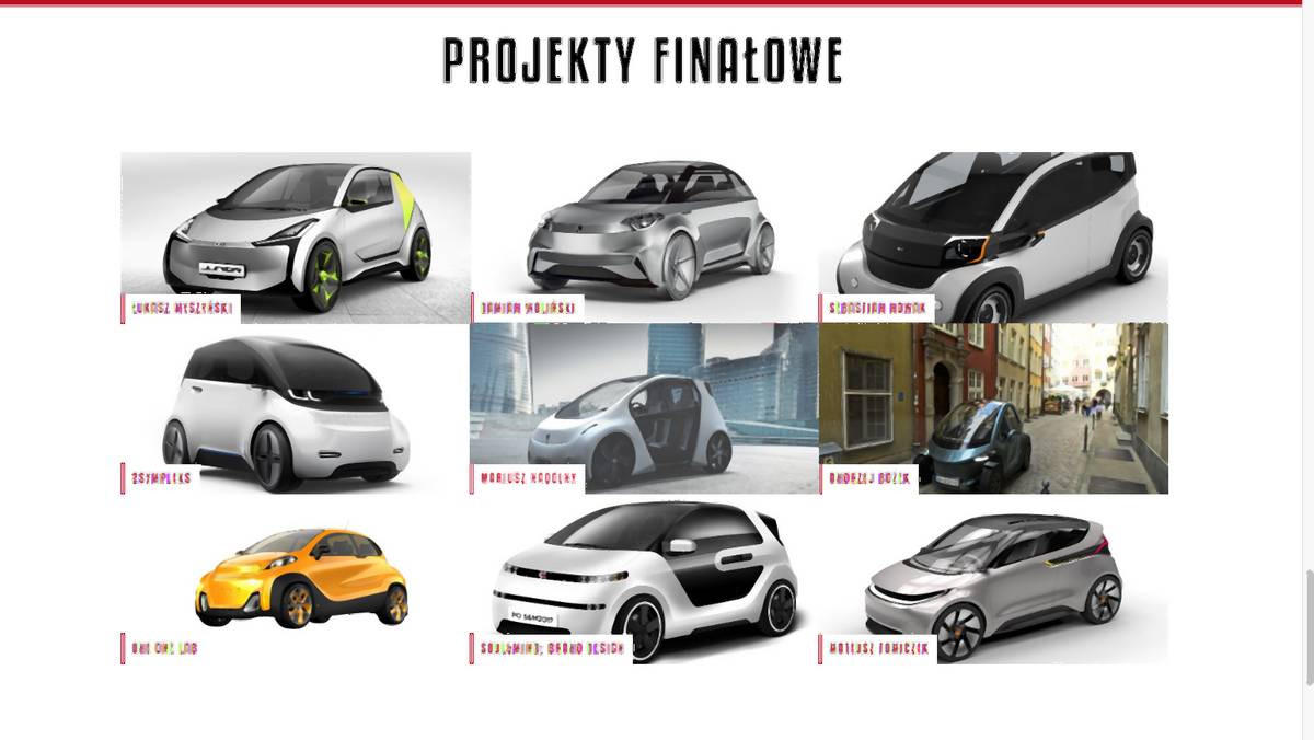 Tak wyglądały projekty „społeczne”, które trafiły do finału konkursu na polskie narodowe auto na prąd. Obecny prototyp, który mamy zobaczyć wkrótce, wygląda jednak inaczej