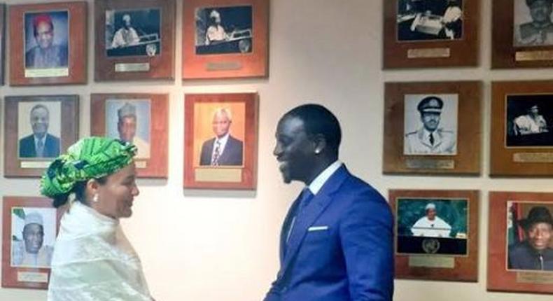 Akon meets with the Nigerian Minister of Environment, Amina Mohammed in New York City