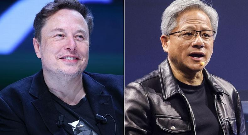 Absolutely the right attitude, Elon Musk (left) said of Nvidia CEO Jensen Huang's (right) work ethic.Marc Piasecki via Getty Images; I-Hwa Cheng/AFP via Getty Images