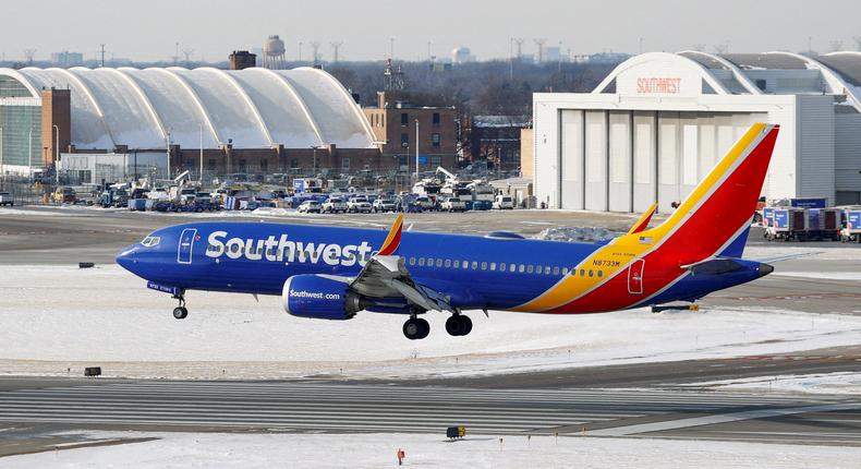Southwest Airlines cancelled more than 300 flights on Tuesday as winter weather hit parts of the US.REUTERS/Kamil Krzaczynski//File Photo
