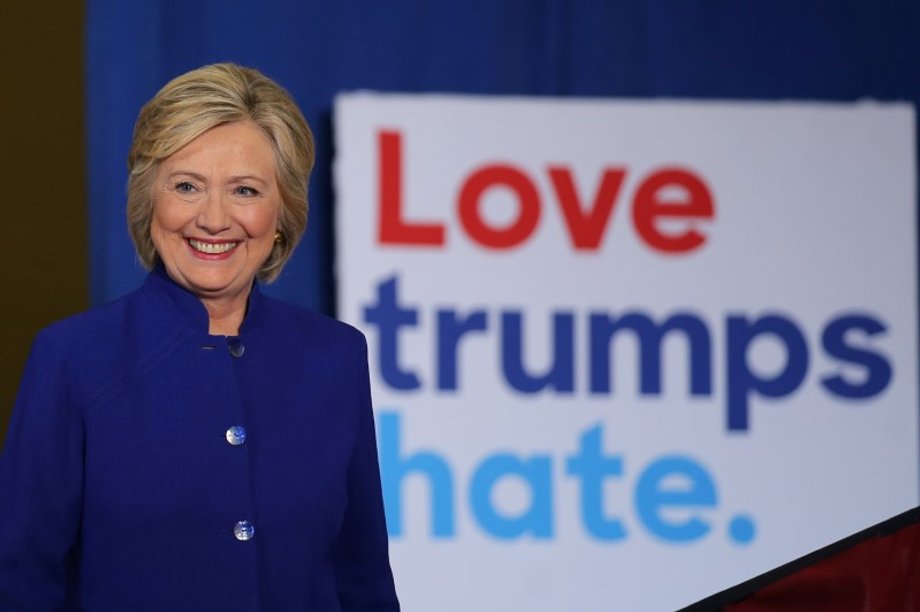 Clinton arriving at a campaign event in Orlando, Florida.