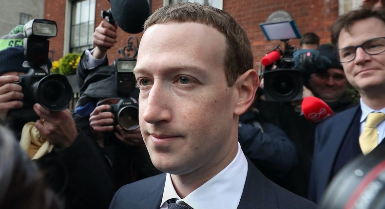 Facebook CEO Mark Zuckerberg leaving The Merrion Hotel in Dublin after a meeting with politicians to discuss regulation of social media and harmful content in April 2019.