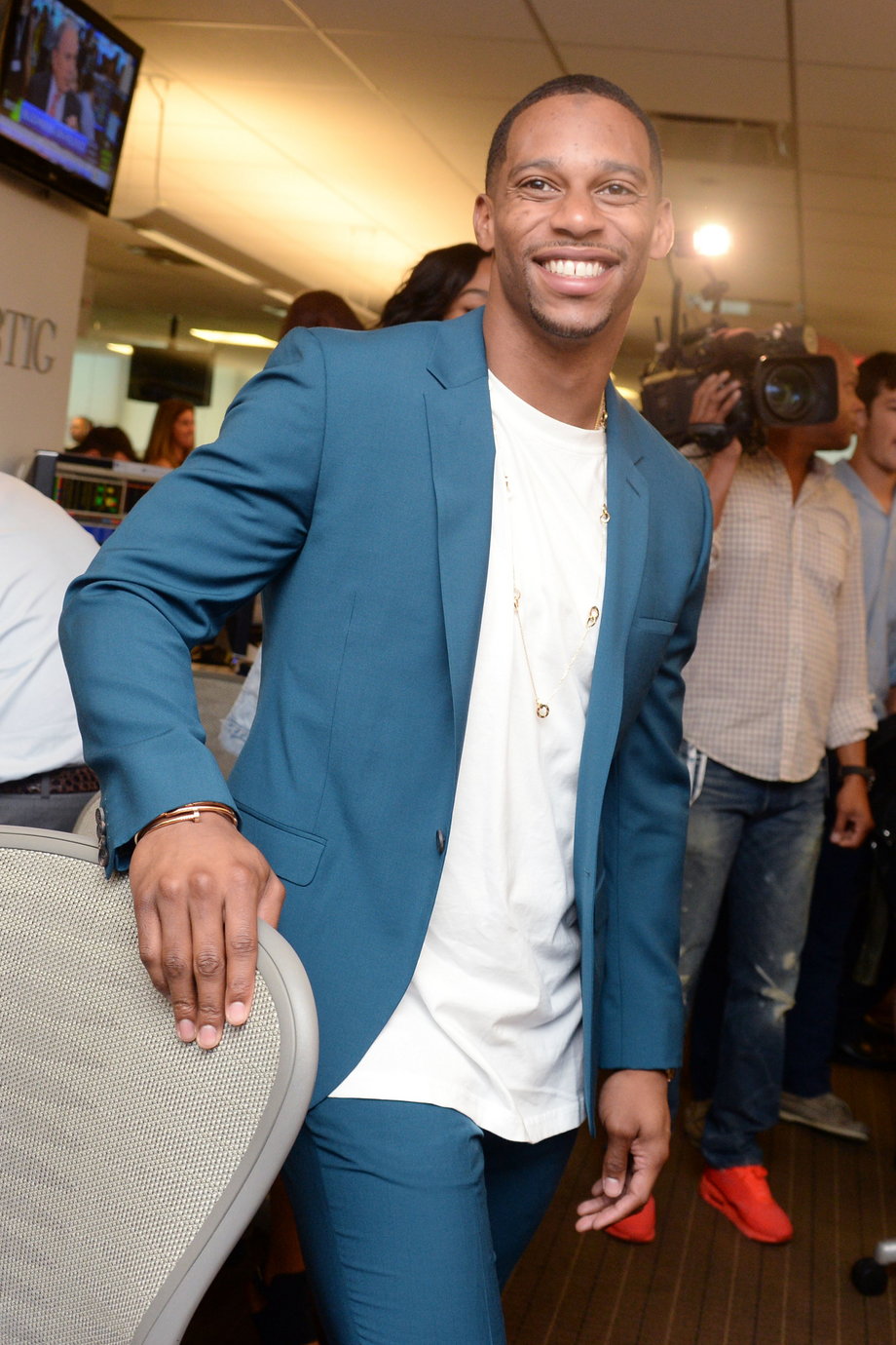 Football player Victor Cruz came by the charity day.