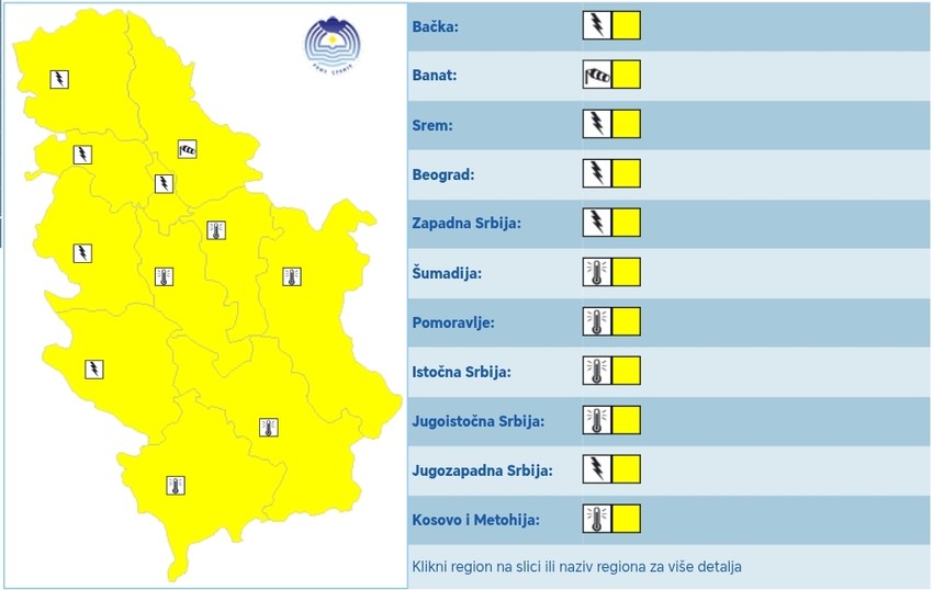 Meteoalarm za sredu