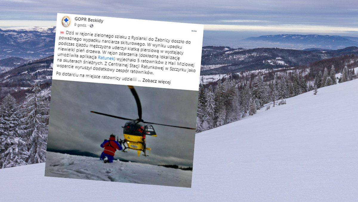 Beskidy. Groźny wypadek skiturowca; mężczyzna trafił do szpitala