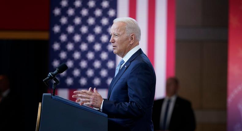 President Joe Biden delivers a speech on voting rights at the National Constitution Center in Philadelphia on July 13, 2021.
