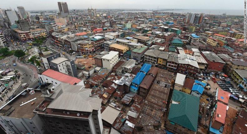 A view of multi-story buildings in Lagos, Nigeria's commercial capital.