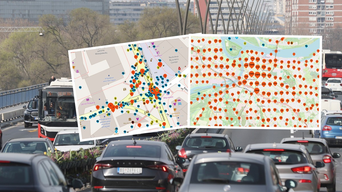 Mapa saobraćajnih nezgoda u Beogradu kombo