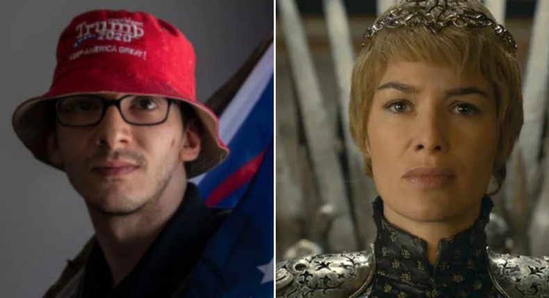 A composite image of Jeremiah Caplinger and Cersei Lannister.