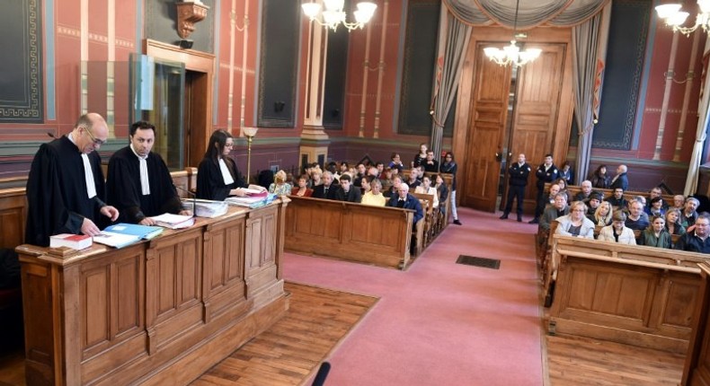 Lawyers prepare prior to the opening of the trial of Mahi Mahaboubi, judged for the rape and murder of Violet Price, an english 80 years old woman who was living in Moustier, southwestern France, on November 16, 2016 in Agen