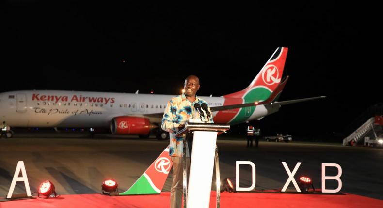 Deputy President Rigathi Gachagua flags off historic flight from Mombasa to Dubai on December 15, 2022
