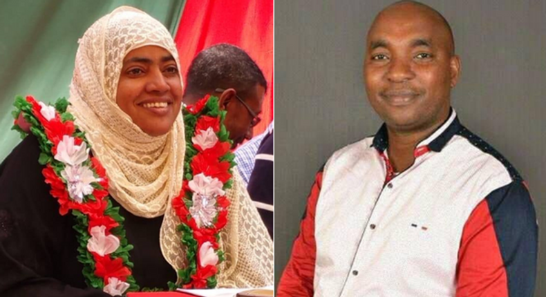 Newly elected Jubilee members of National Assembly Ruweida Mohamed (Lamu East) and Stanley Muiruri Muthama (Lamu West)