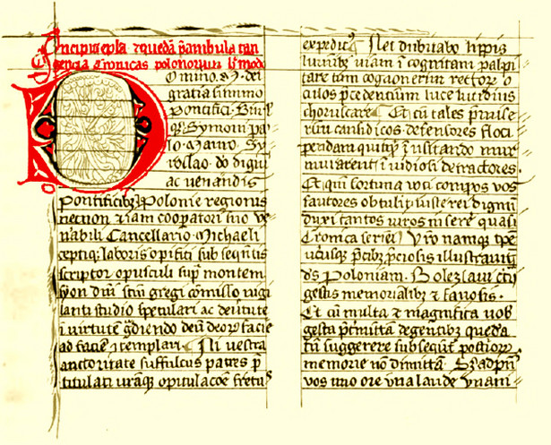 Początek Kroniki Galla Anonima w Rękopisie Zamoyskich.