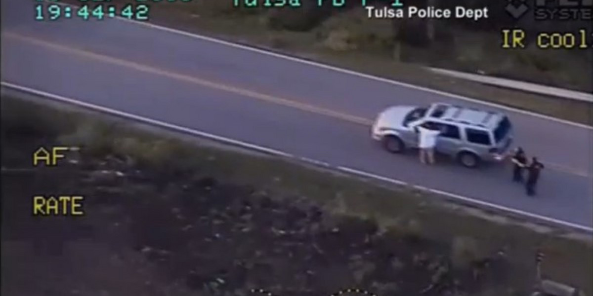 Tulsa Police Department video of Terence Crutcher seen with his hands in the air in Tulsa