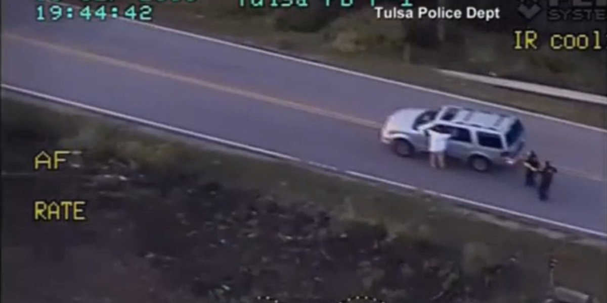 Tulsa Police Department video of Terence Crutcher seen with his hands in the air in Tulsa