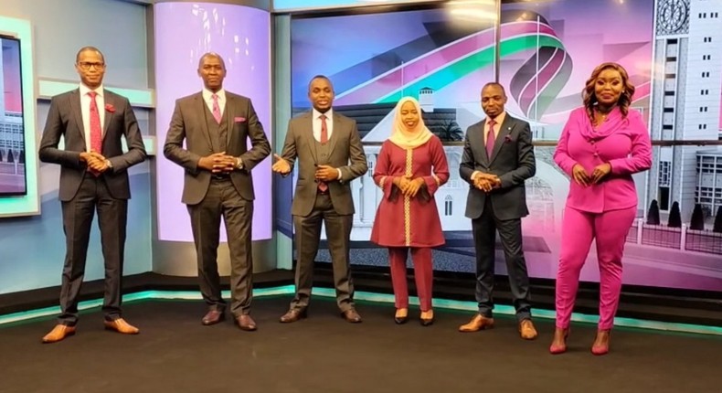 Fredrick Muitiriri with the NTV Swahili news desk team; Salim Swaleh, Nicholas Wambua, Lofty Matambo, Frida Mwaka and Nuru AbdulAziz