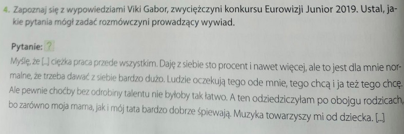 Zadanie o Viki Gabor w podręczniku dla ósmoklasistów