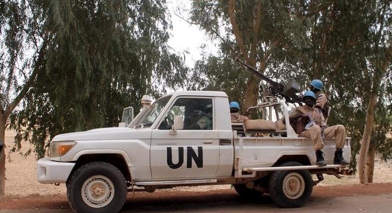 UN peacekeepers patrol in the northern town of Kouroume, Mali May 13, 2015. Kourome is 18 km (11 miles) south of Timbuktu. 